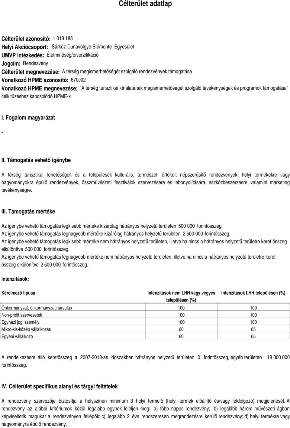 programok támogatása" célkitűzéshez kapcsolódó HPMEk I. Fogalom magyarázat II.