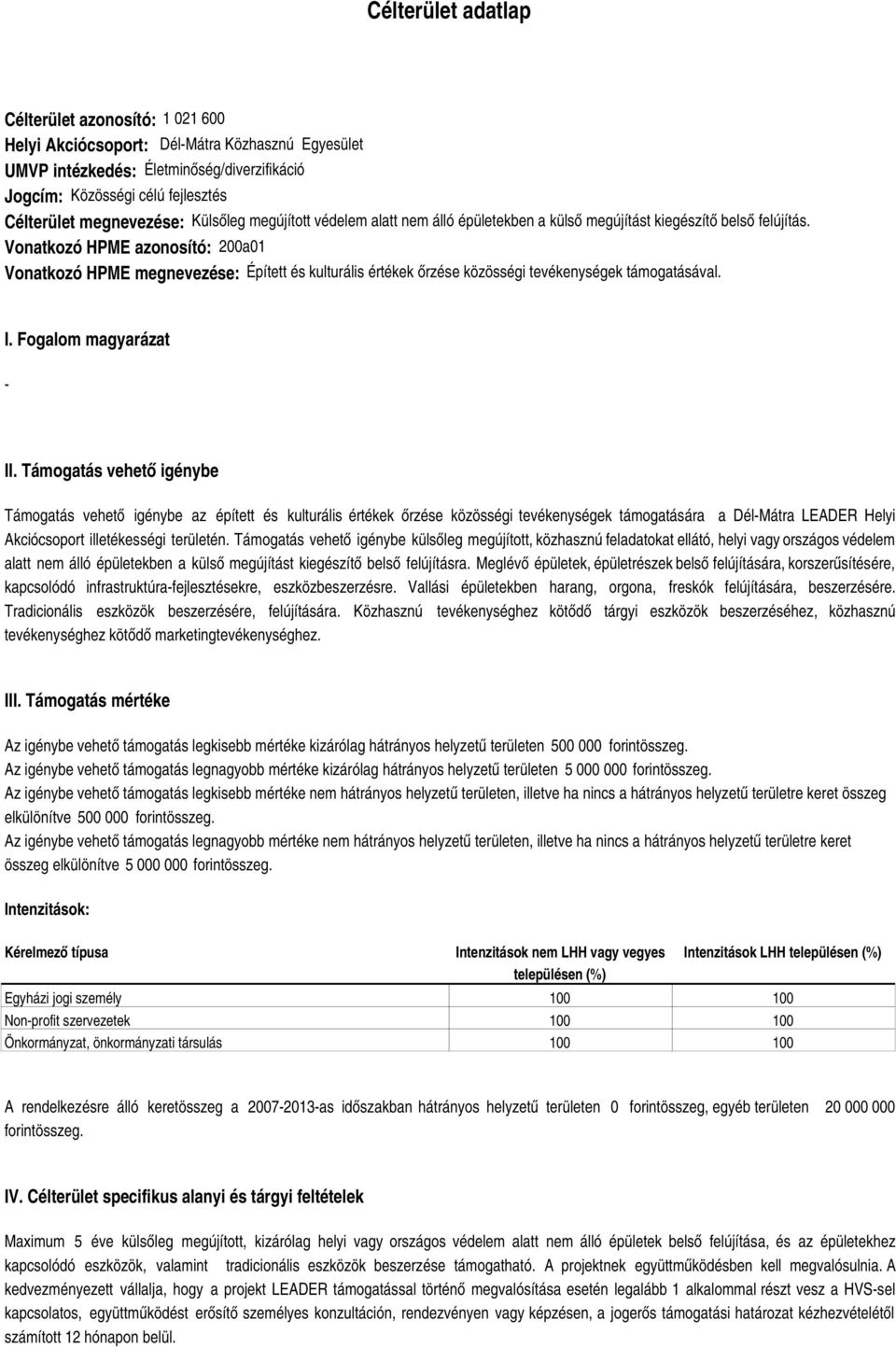 Vonatkozó HPME azonosító: 200a01 Vonatkozó HPME megnevezése: Épített és kulturális értékek őrzése közösségi tevékenységek támogatásával. I. Fogalom magyarázat - II.