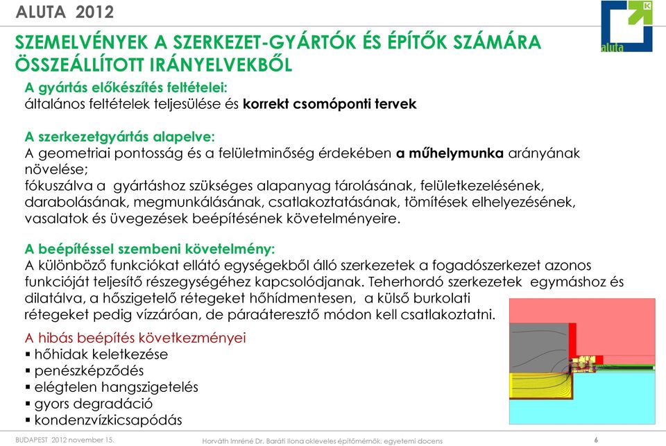 megmunkálásának, csatlakoztatásának, tömítések elhelyezésének, vasalatok és üvegezések beépítésének követelményeire.