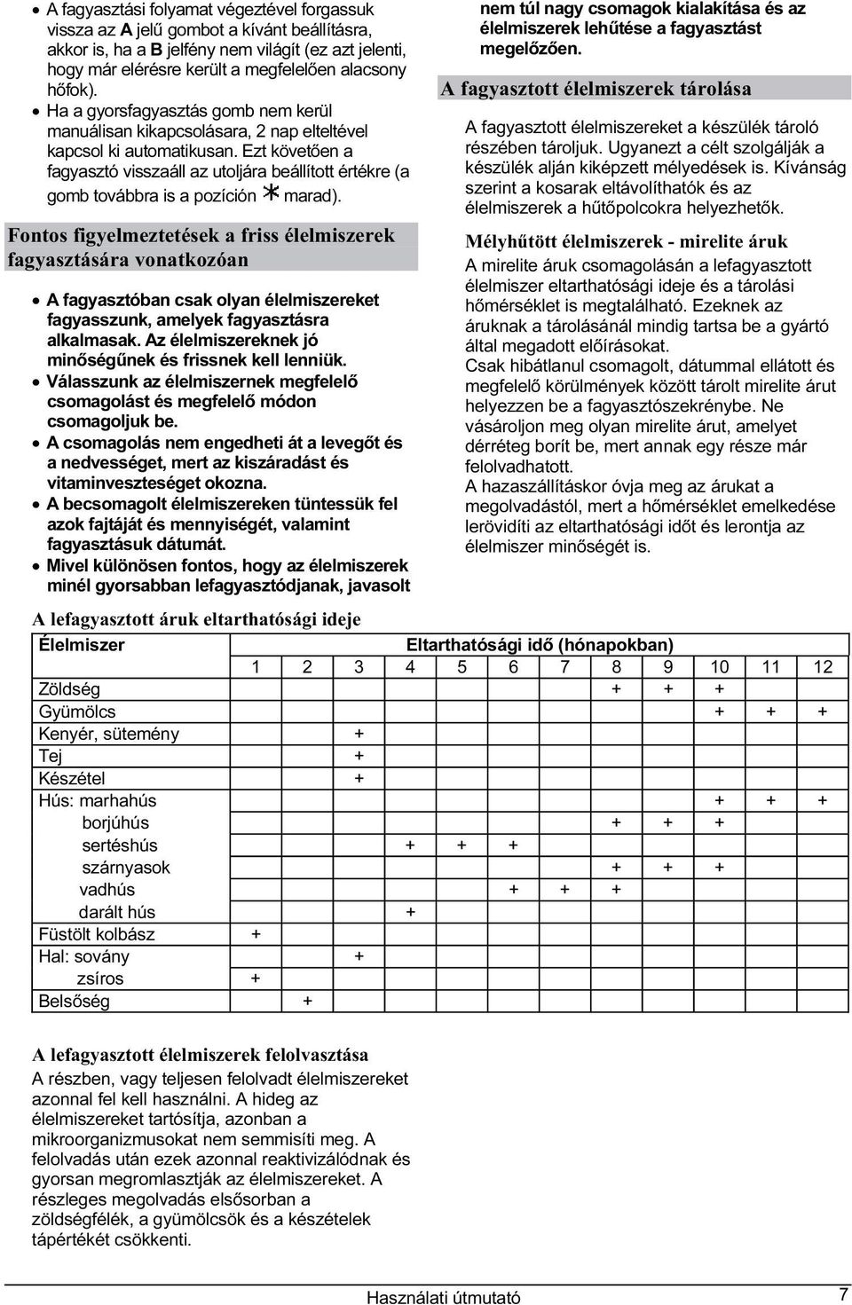 Ezt követően a fagyasztó visszaáll az utoljára beállított értékre (a gomb továbbra is a pozíción marad).