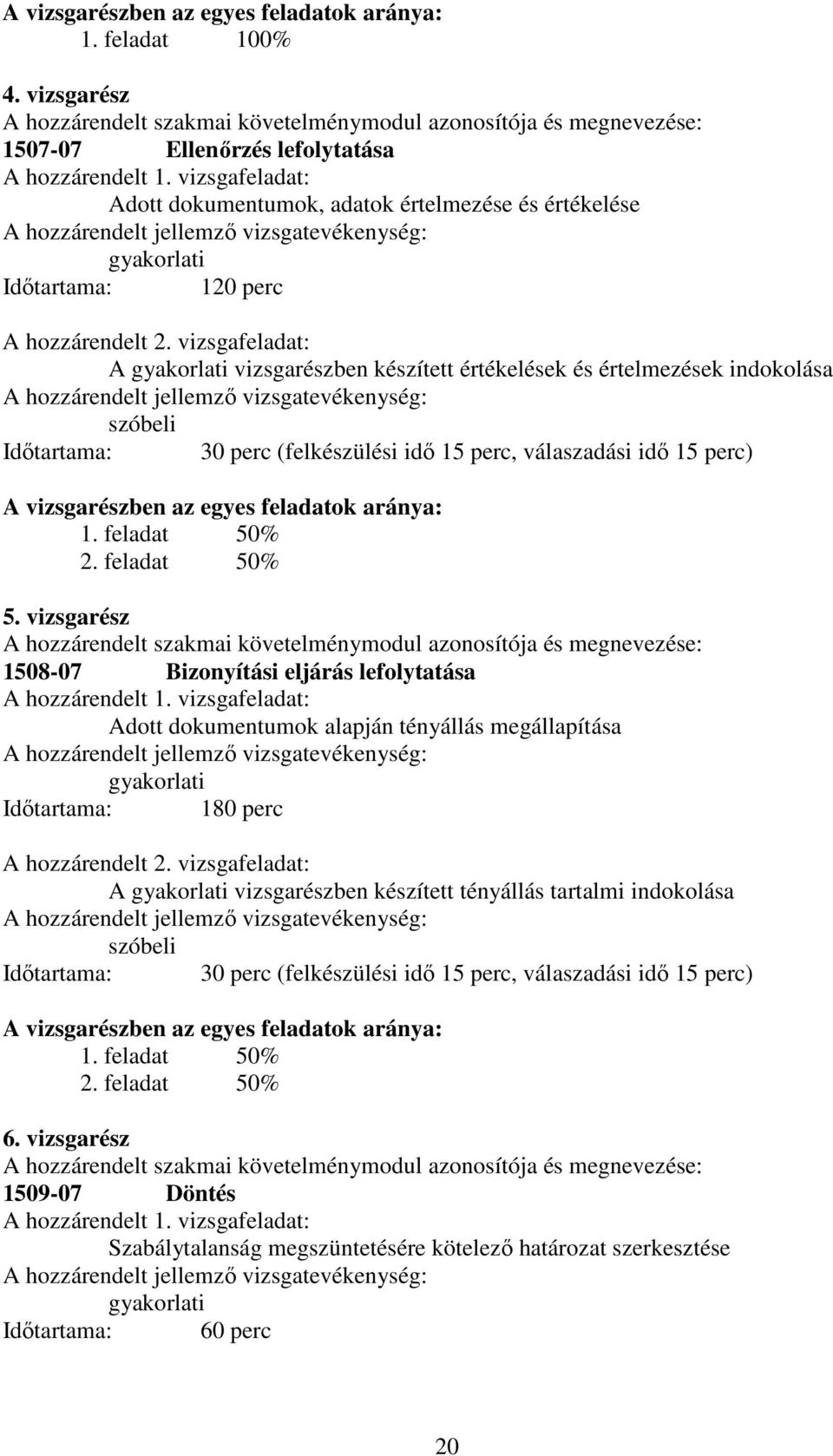 vizsgafeladat: A gyakorlati vizsgarészben készített értékelések és értelmezések indokolása szóbeli Időtartama: 30 perc (felkészülési idő 15 perc, válaszadási idő 15 perc) A vizsgarészben az egyes