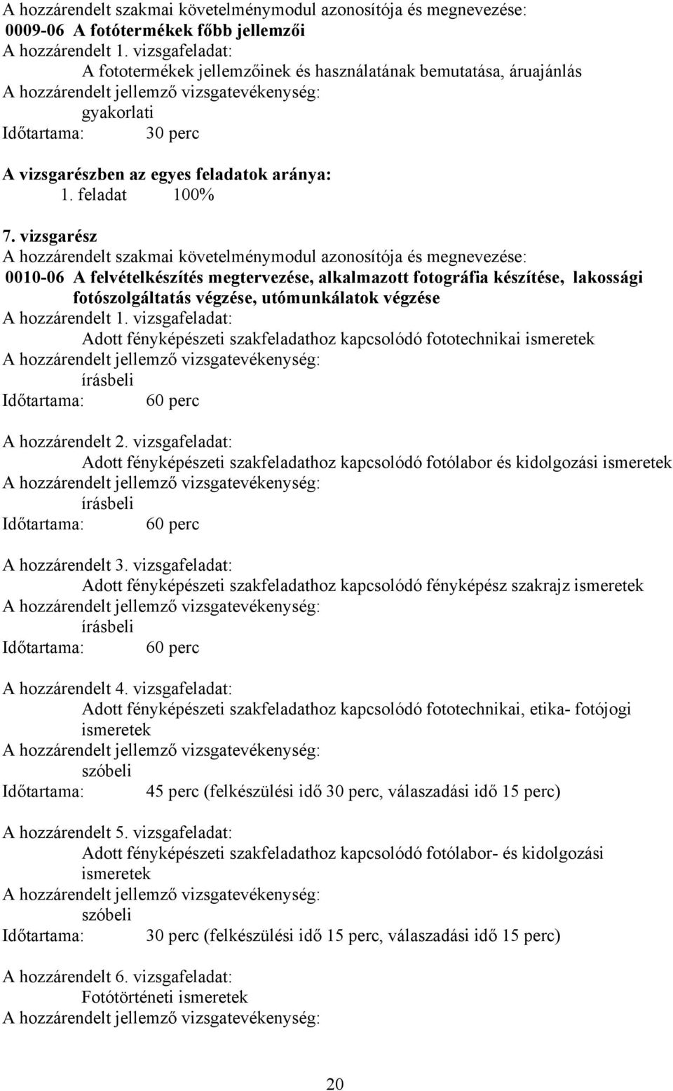 vizsgarész A hozzárendelt szakmai követelménymodul azonosítója és megnevezése: 0010-06 A felvételkészítés megtervezése, alkalmazott fotográfia készítése, lakossági fotószolgáltatás végzése,