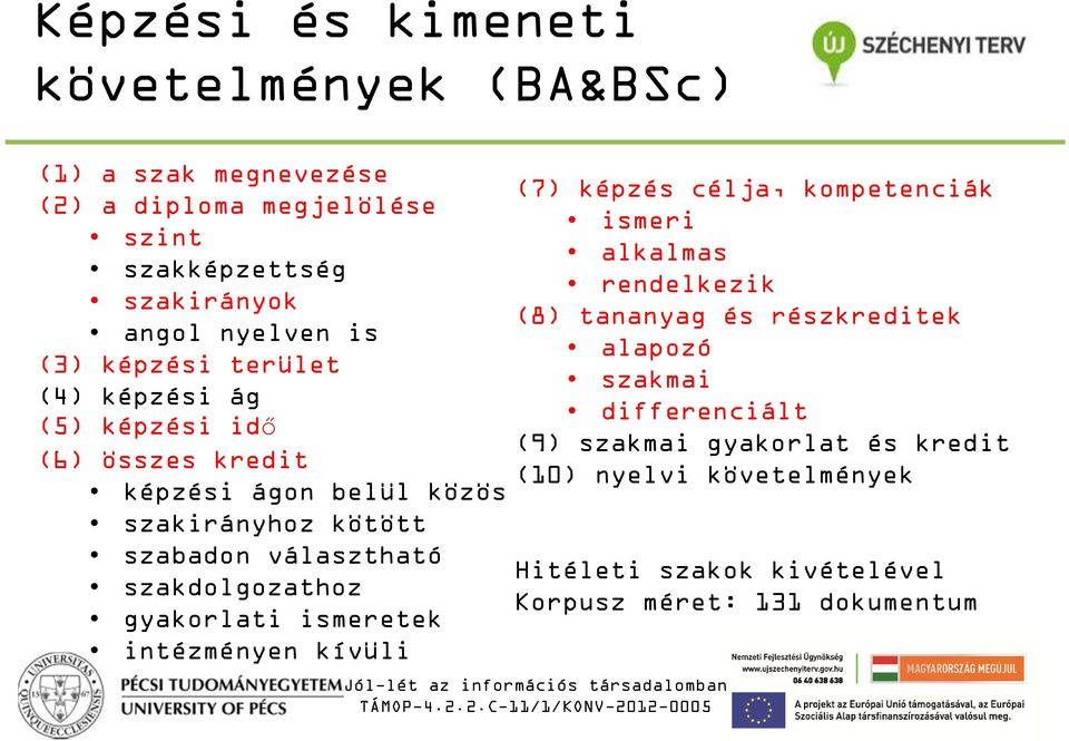 szakdolgozathoz gyakorlati ismeretek intézményen kívüli (7) képzés célja, kompetenciák ismeri alkalmas rendelkezik (8) tananyag és