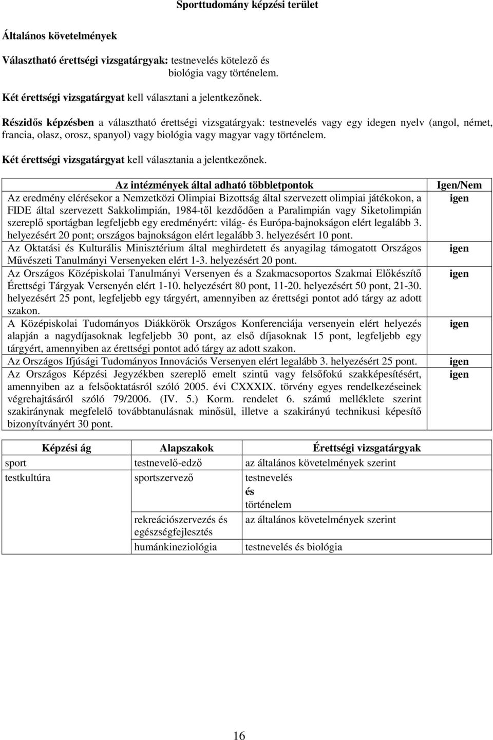 Két érettségi vizsgatárgyat kell választania a jelentkezőnek.