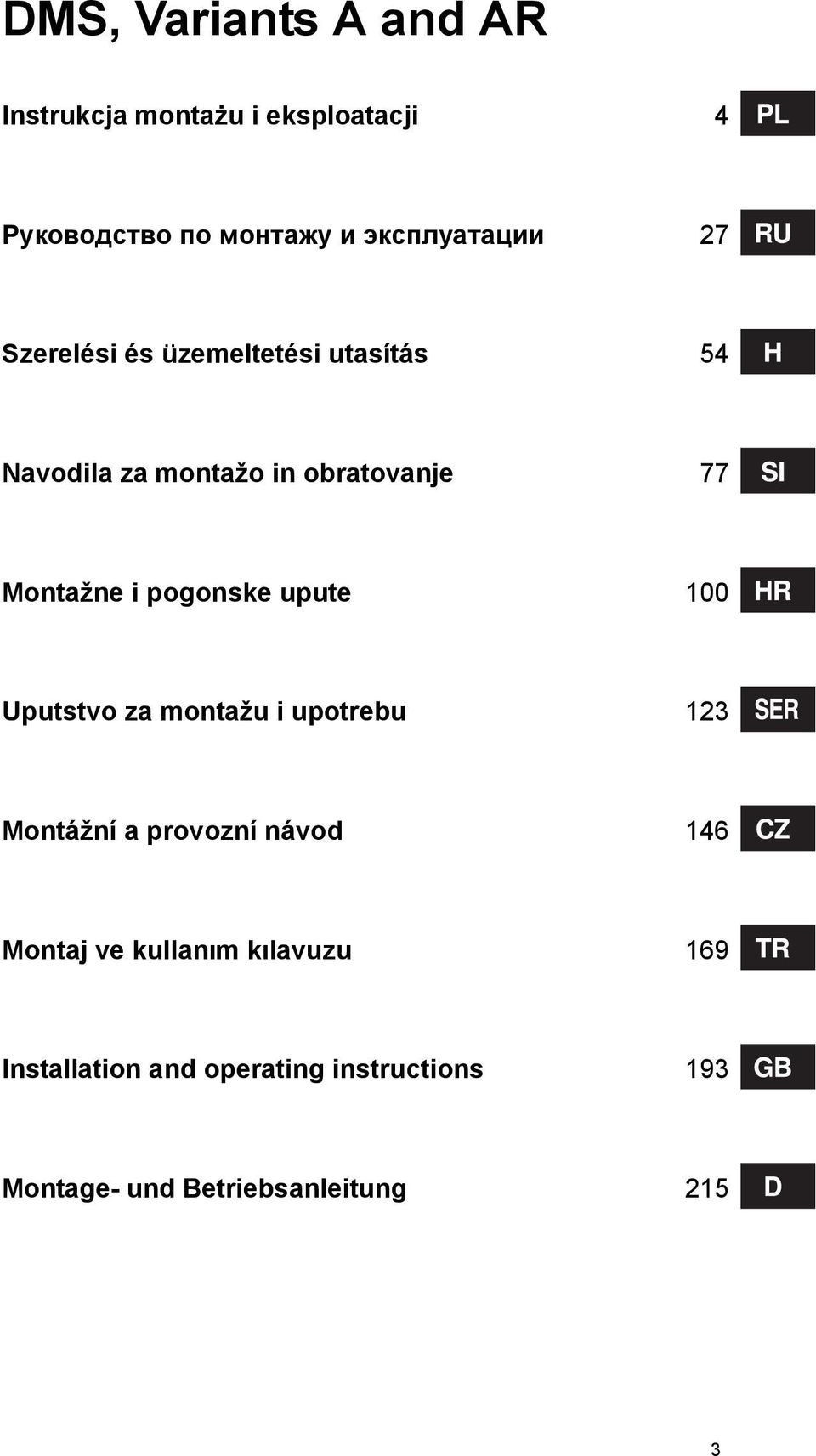 Montažne i pogonske upute 100 Uputstvo za montažu i upotrebu 123 Montážní a provozní návod 146