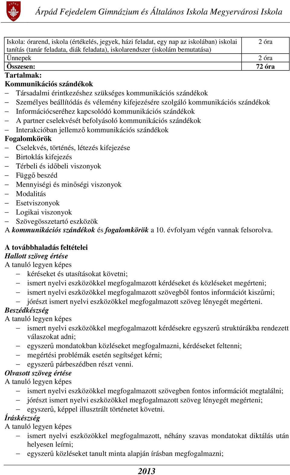 kapcsolódó kommunikációs szándékok A partner cselekvését befolyásoló kommunikációs szándékok Interakcióban jellemző kommunikációs szándékok Fogalomkörök Cselekvés, történés, létezés kifejezése