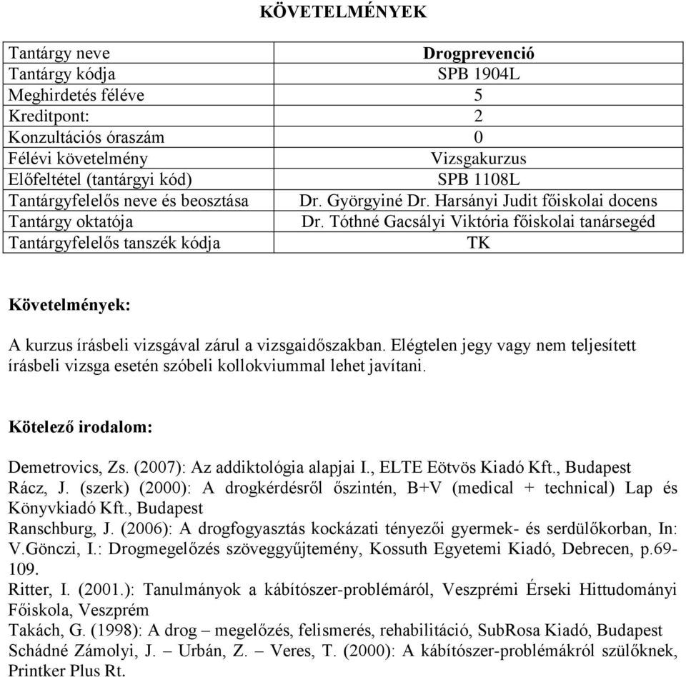 (szerk) (2000): A drogkérdésről őszintén, B+V (medical + technical) Lap és Könyvkiadó Kft., Budapest Ranschburg, J. (2006): A drogfogyasztás kockázati tényezői gyermek- és serdülőkorban, In: V.