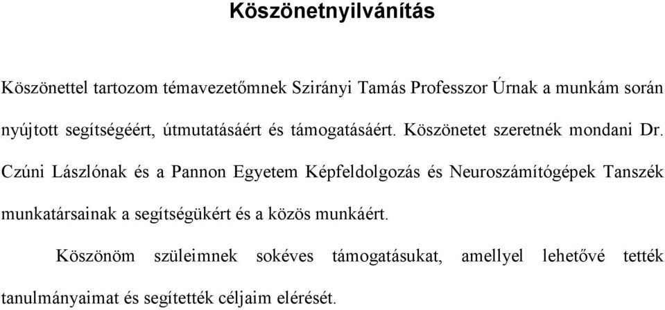 Czún Lászlónak és a Pannon Eyetem Képfeldolozás és Neuoszámítóépek Tanszék munkatásanak a