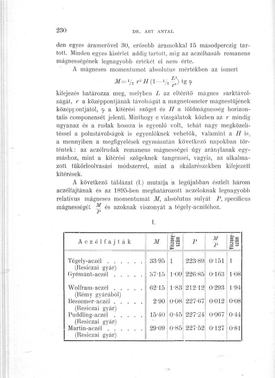 2 -; 2 ) ti kifejezés határozza meg, melyben L az eltérítő mágnes sarktávolságát, t a középpontjának távolságát a magnetometer mágnestűjének középpontjától, <p a kitérési szöget és H a földmágnesség