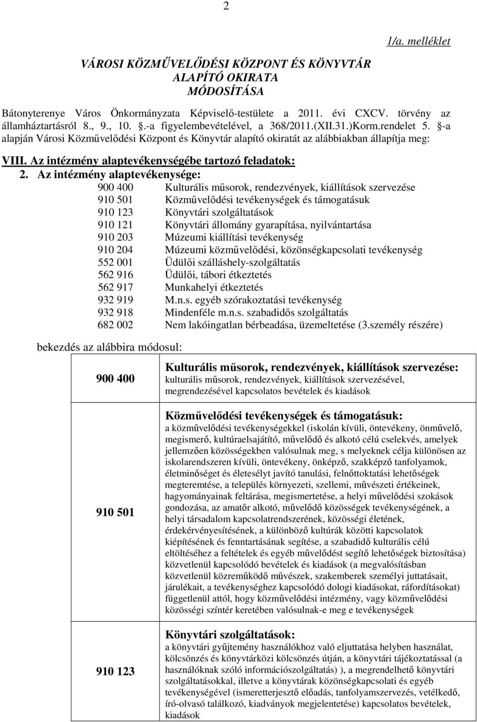 Az intézmény alaptevékenységébe tartozó feladatok: 2.