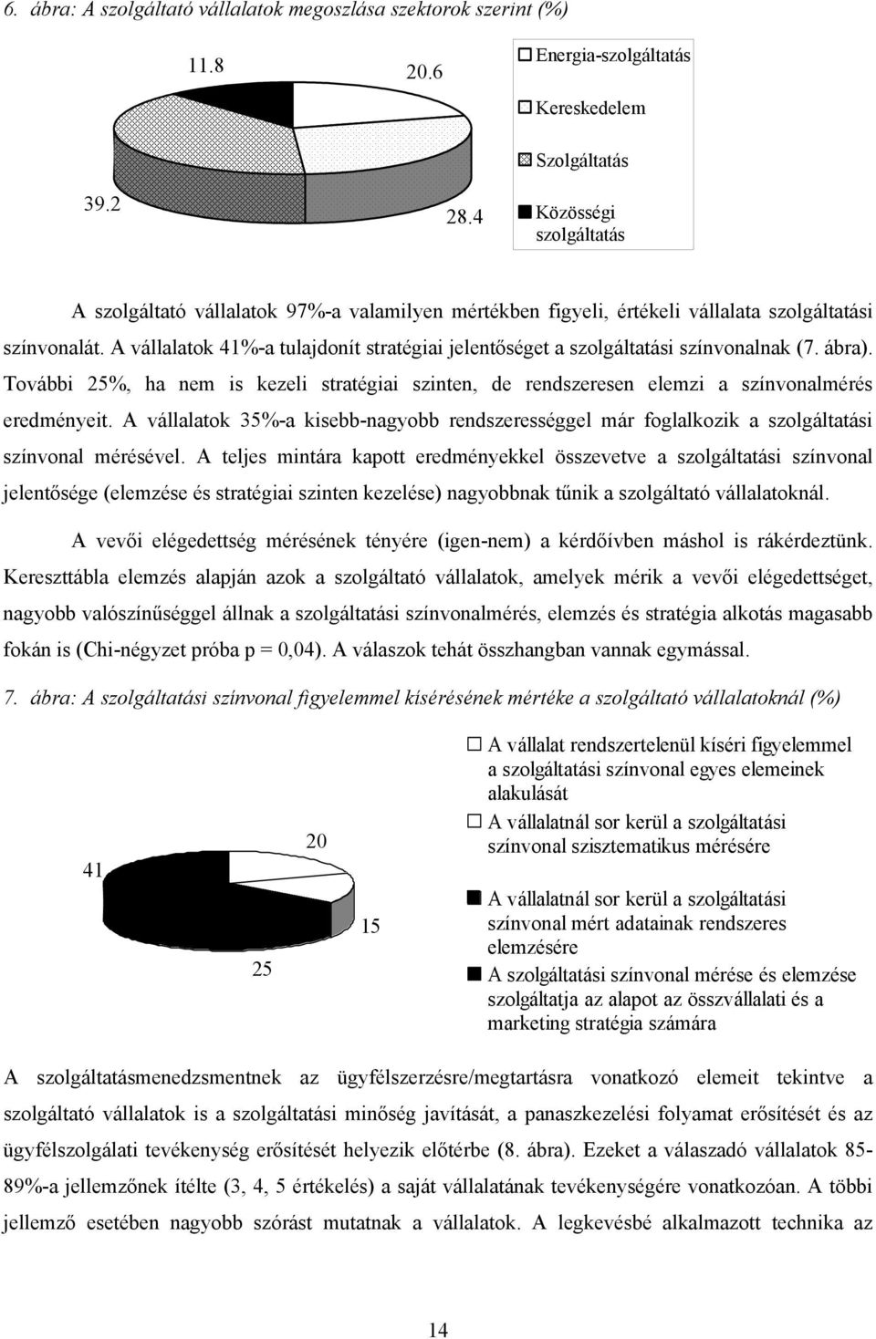 A vállalatok 41%-a tulajdonít stratégiai jelentőséget a szolgáltatási színvonalnak (7. ábra). További 25%, ha nem is kezeli stratégiai szinten, de rendszeresen elemzi a színvonalmérés eredményeit.