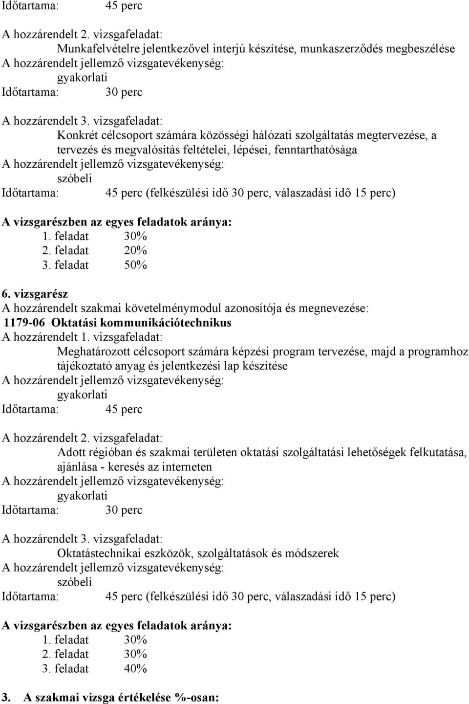 30 perc, válaszadási idő 15 perc) A vizsgarészben az egyes feladatok aránya: 1. feladat 30% 2. feladat 20% 3. feladat 50% 6.