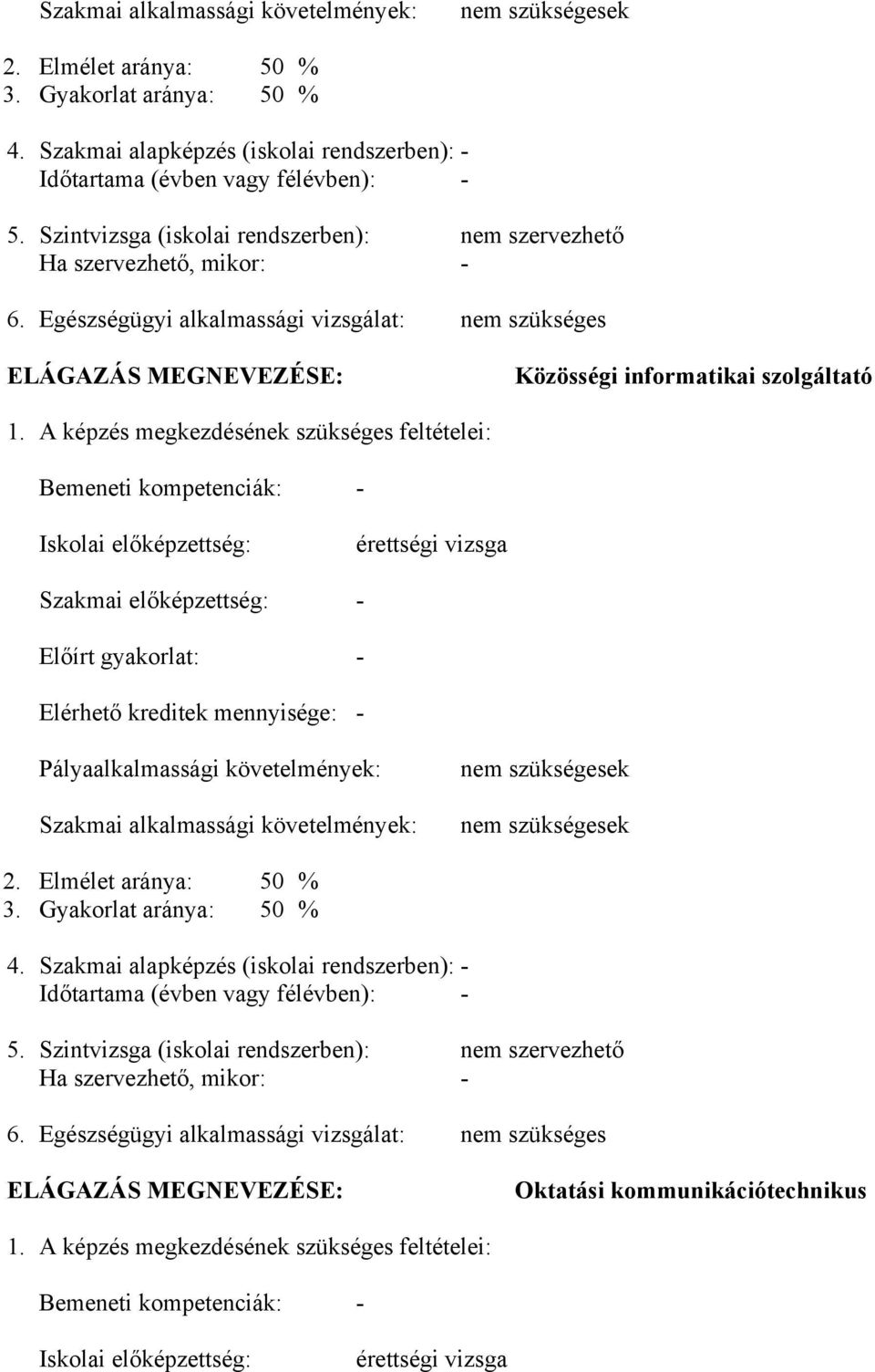 A képzés megkezdésének szükséges feltételei: Bemeneti kompetenciák: - Iskolai előképzettség: érettségi vizsga Szakmai előképzettség: - Előírt gyakorlat: - Elérhető kreditek mennyisége: -