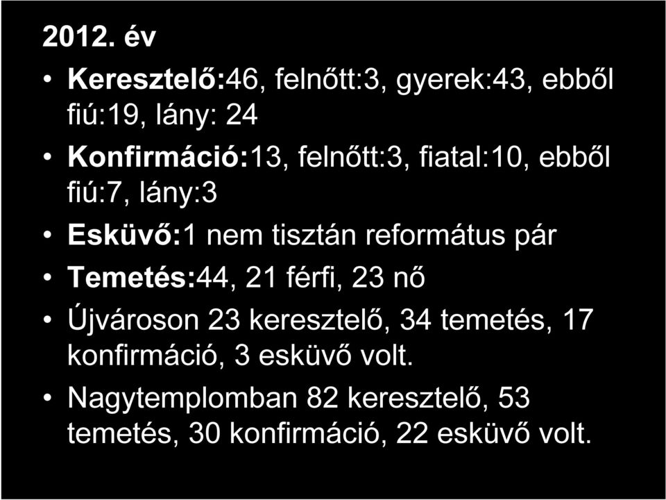 református pár Temetés:44, 21 férfi, 23 nő Újvároson 23 keresztelő, 34 temetés, 17