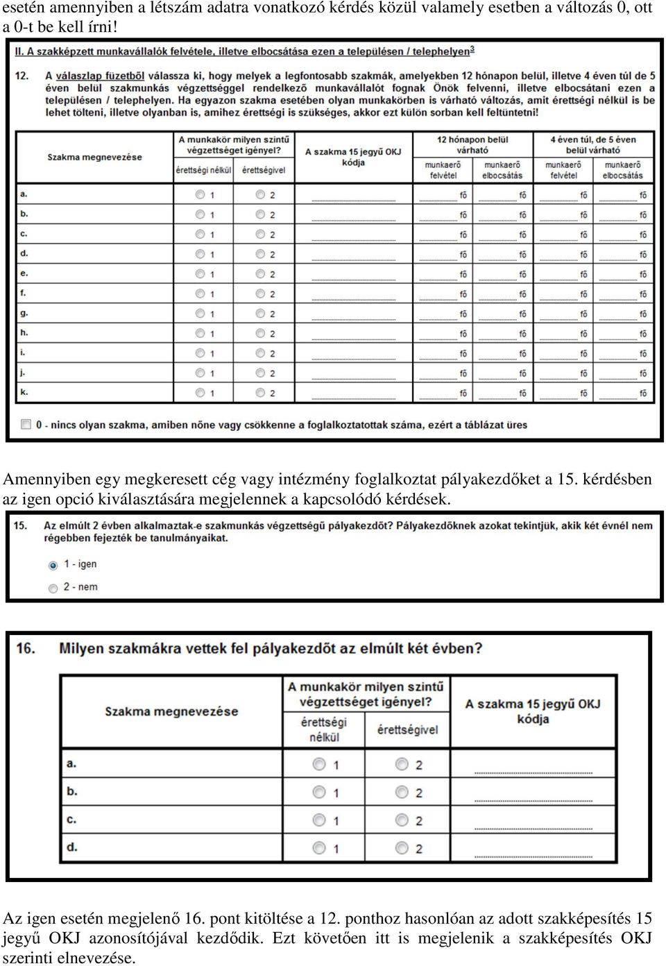 kérdésben az igen opció kiválasztására megjelennek a kapcsolódó kérdések. Az igen esetén megjelenő 16.