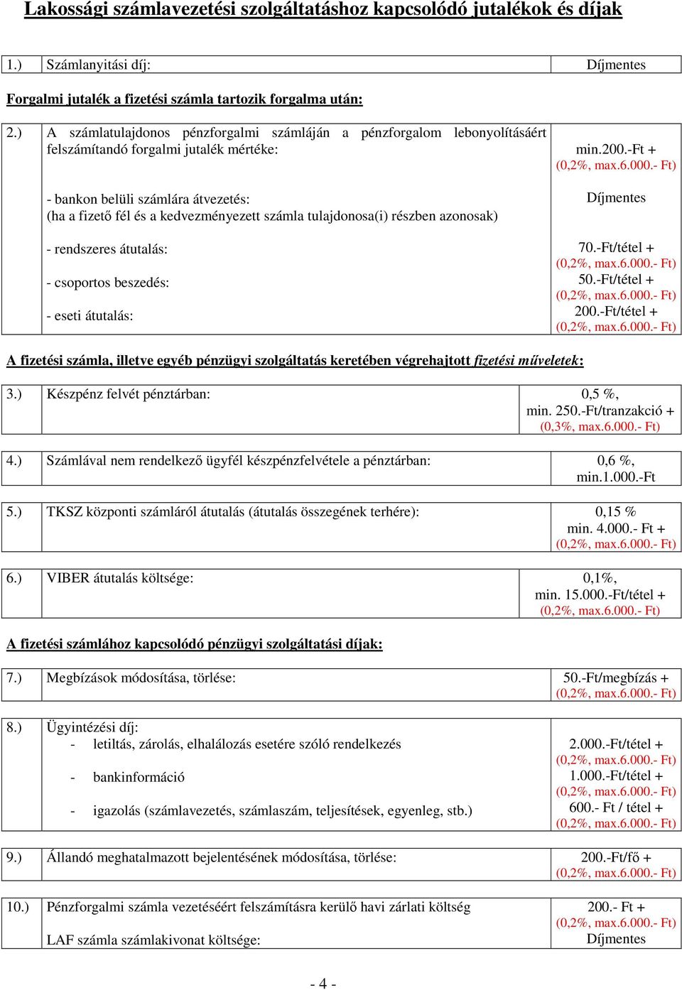 tulajdonosa(i) részben azonosak) - rendszeres átutalás: - csoportos beszedés: - eseti átutalás: min.200.-ft + 70.-Ft/tétel + 50.-Ft/tétel + 200.
