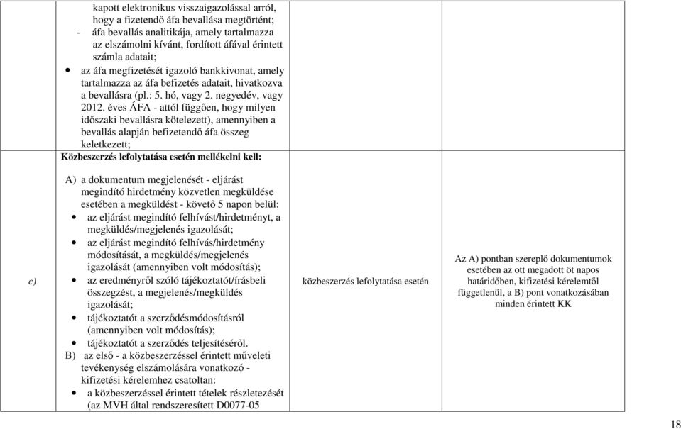 éves ÁFA - attól függően, hogy milyen időszaki bevallásra kötelezett), amennyiben a bevallás alapján befizetendő áfa összeg keletkezett; Közbeszerzés lefolytatása esetén mellékelni kell: c) A) a