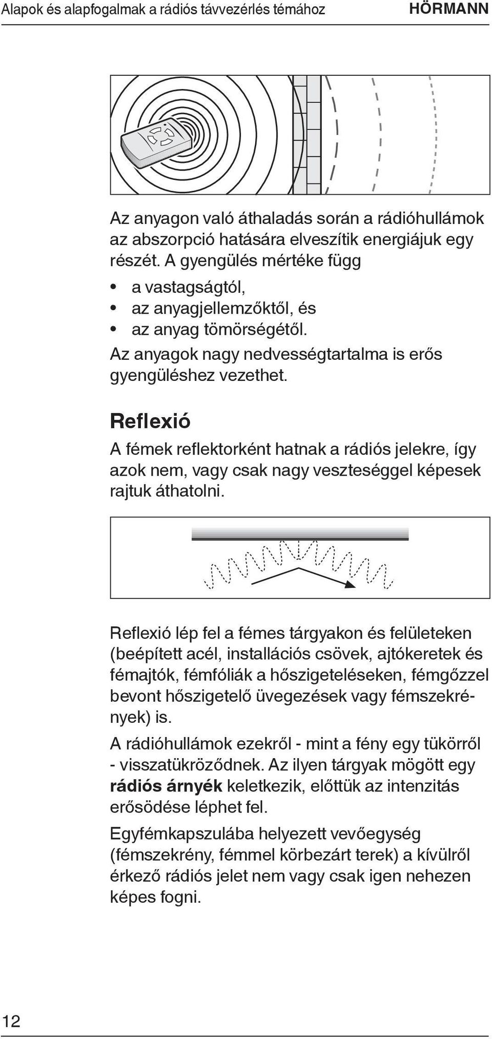 Reflexió A fémek reflektorként hatnak a rádiós jelekre, így azok nem, vagy csak nagy veszteséggel képesek rajtuk áthatolni.