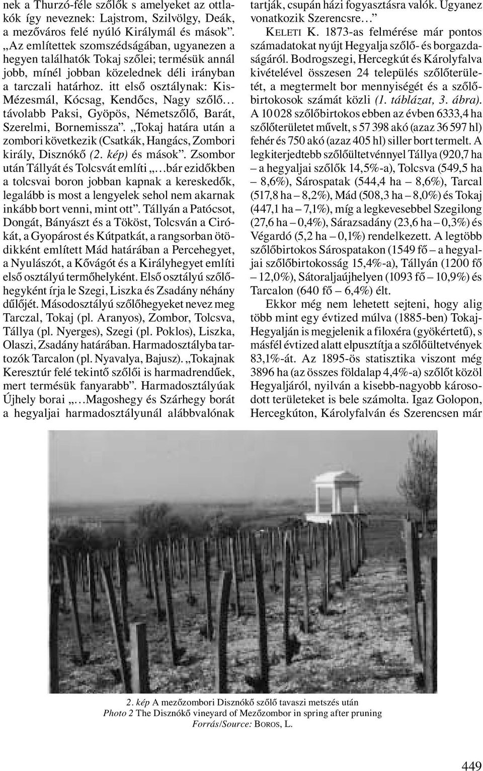 itt első osztálynak: Kis- Mézesmál, Kócsag, Kendőcs, Nagy szőlő távolabb Paksi, Gyöpös, Németszőlő, Barát, Szerelmi, Bornemissza.
