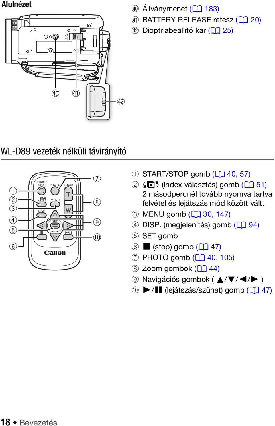 lejátszás mód között vált. 3 MENU gomb (0 30, 147) 4 DISP.