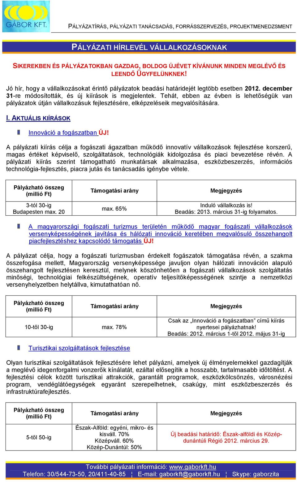 Tehát, ebben az évben is lehetőségük van pályázatok útján vállalkozásuk fejlesztésére, elképzeléseik megvalósítására. I. AKTUÁLIS KIÍRÁSOK Innováció a fogászatban ÚJ!