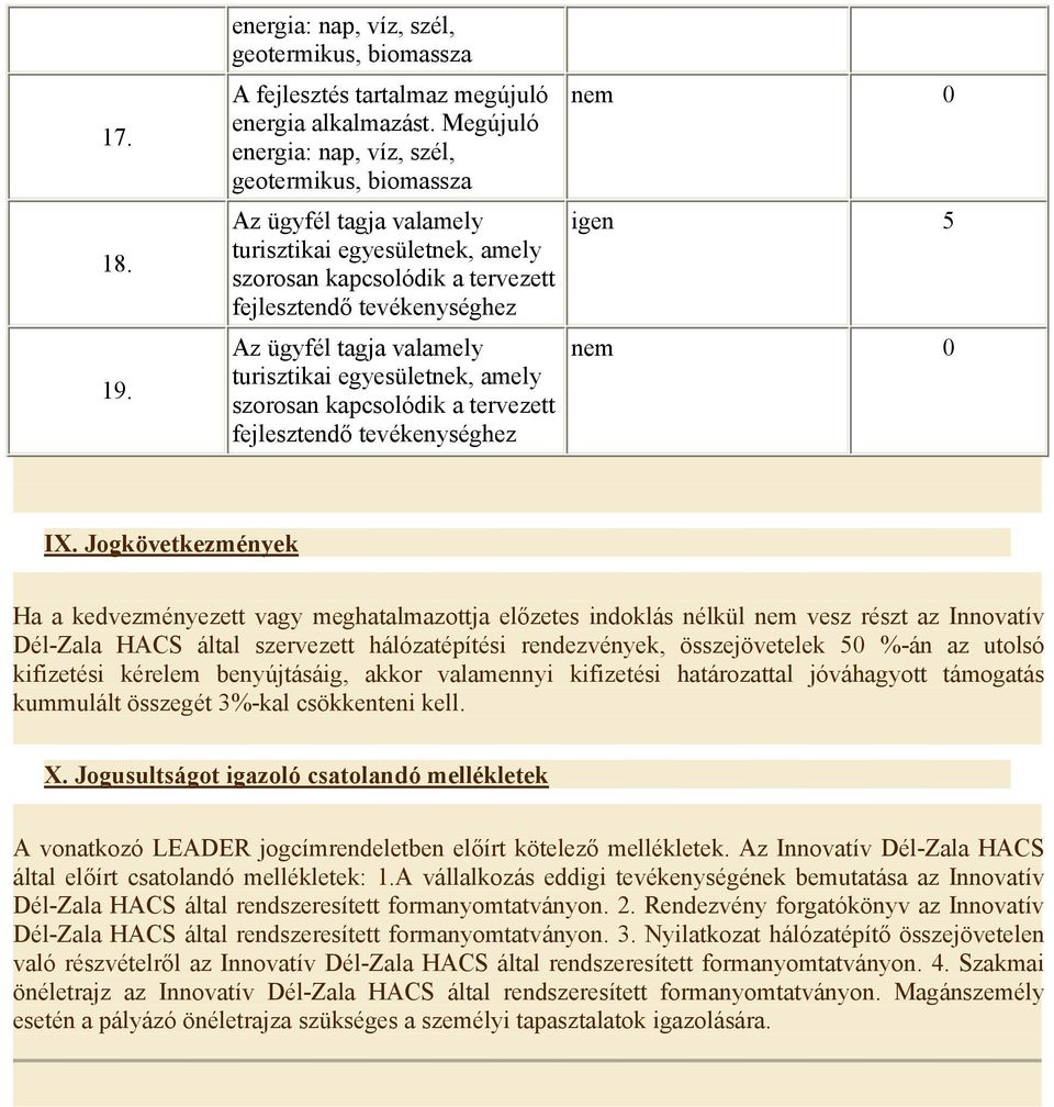 turisztikai egyesületnek, amely szorosan kapcsolódik a tervezett fejlesztendő tevékenységhez nem 0 igen 5 nem 0 IX.