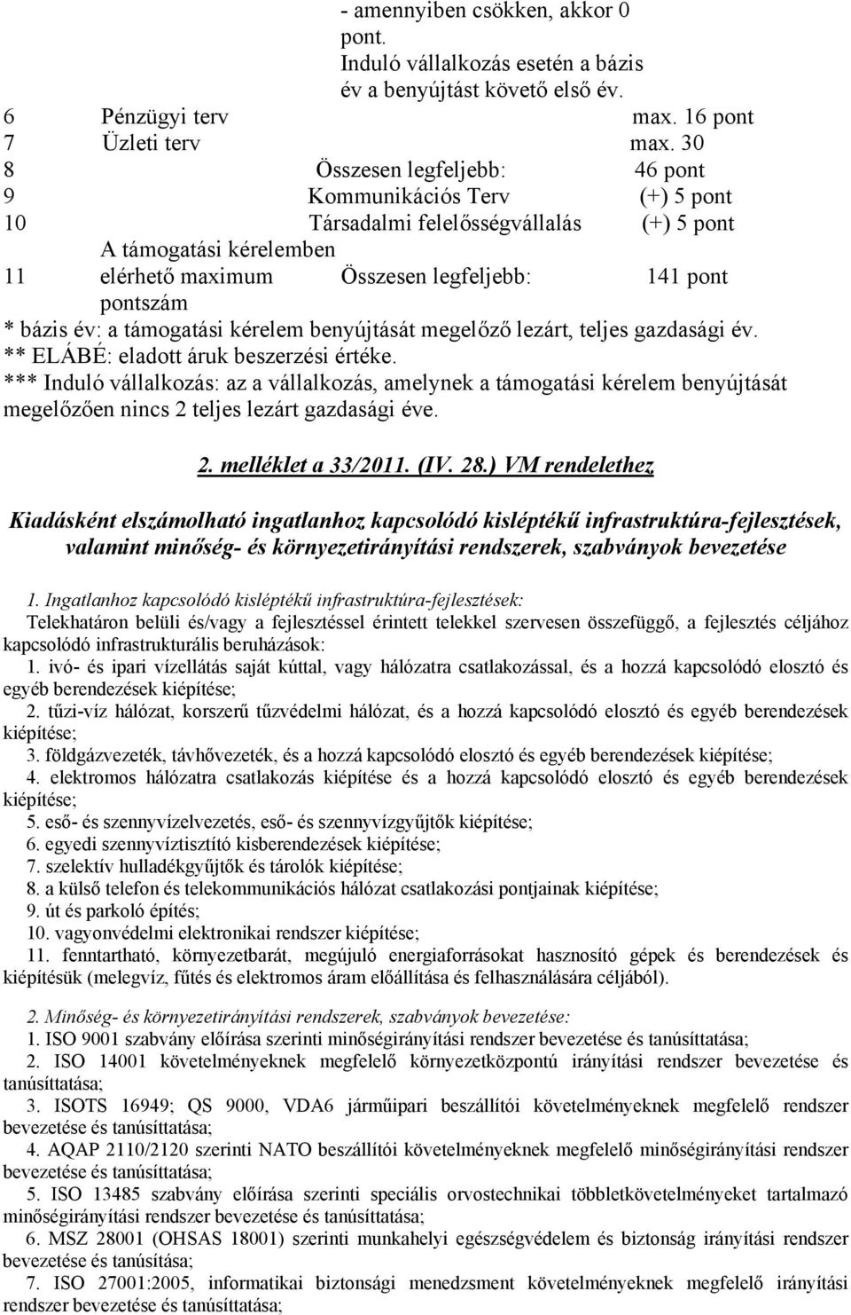 bázis év: a támogatási kérelem benyújtását megelőző lezárt, teljes gazdasági év. ** ELÁBÉ: eladott áruk beszerzési értéke.