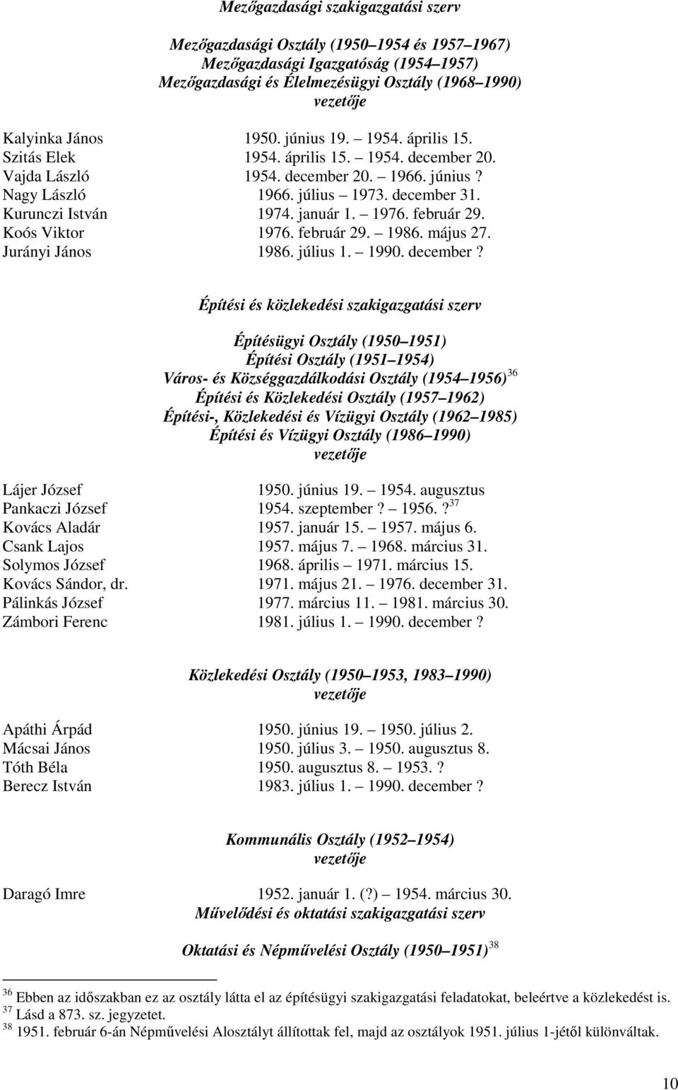 1976. február 29. Koós Viktor 1976. február 29. 1986. május 27. Jurányi János 1986. július 1. 1990. december?