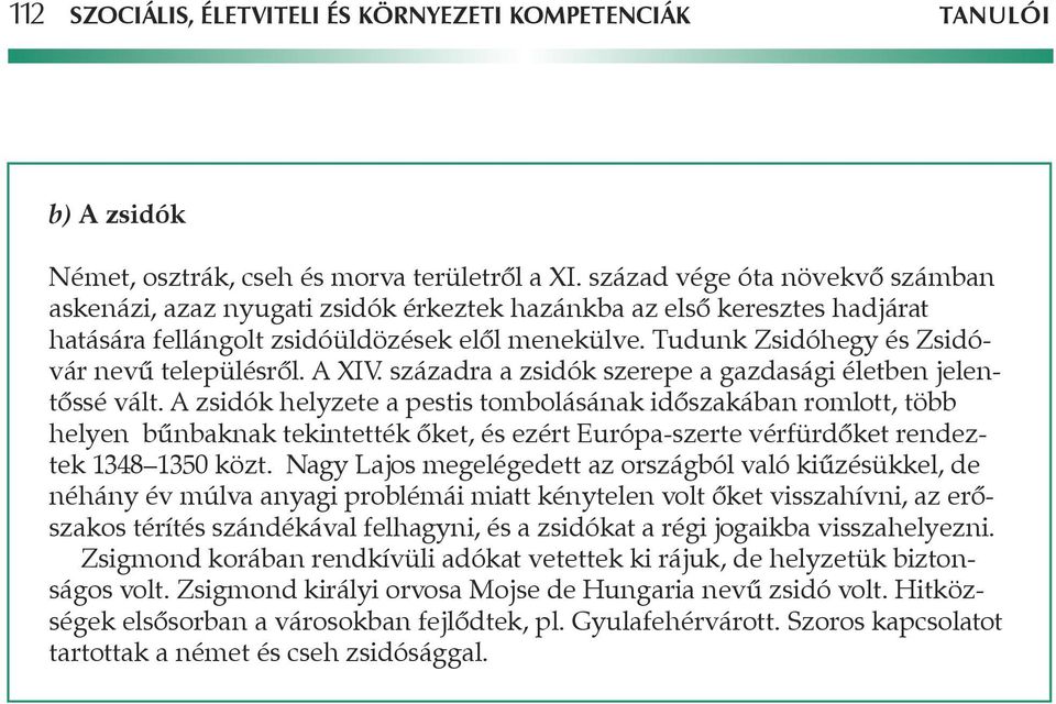 Tudunk Zsidóhegy és Zsidóvár nevû településrôl. A XIV. századra a zsidók szerepe a gazdasági életben jelentôssé vált.