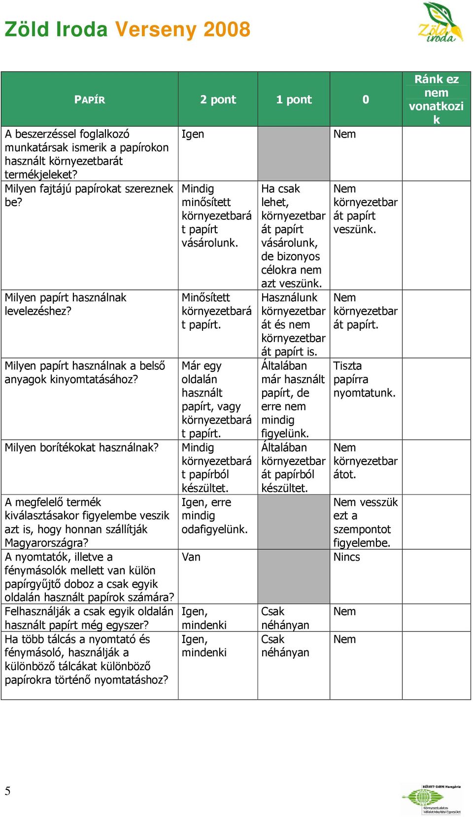 A nyomtatók, illetve a fénymásolók mellett van külön papírgyűjtő doboz a csak egyik oldalán használt papírok számára? Felhasználják a csak egyik oldalán használt papírt még egyszer?