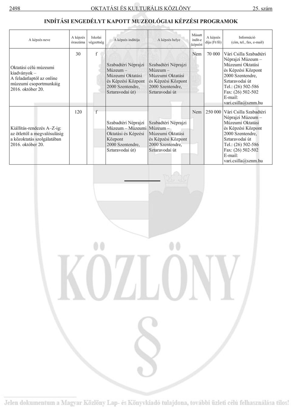 Információ (cím, tel., fax, e-mail) Oktatási célú múzeumi kiadványok A feladatlaptól az online múzeumi csoportmunkáig 2016. október 20.