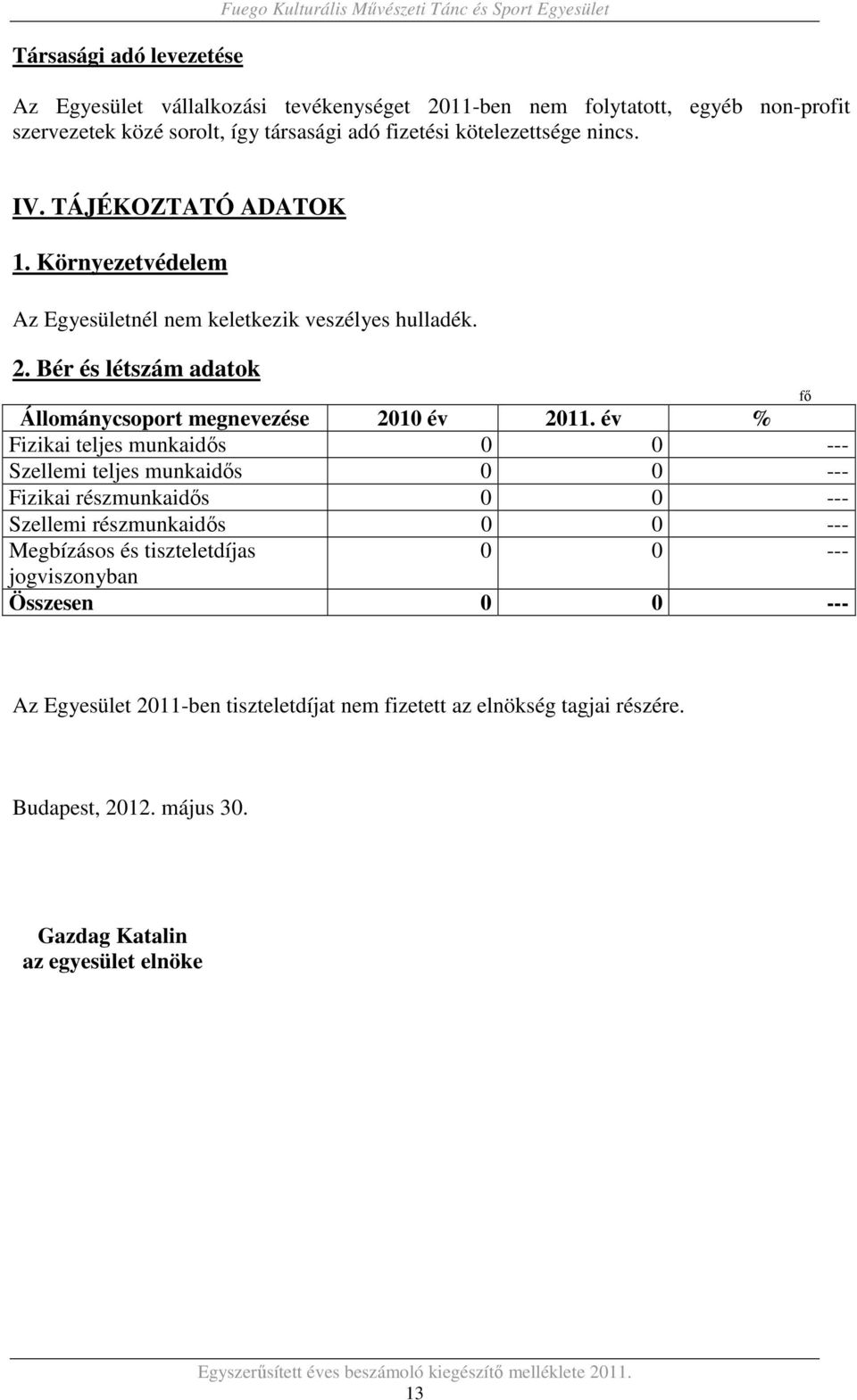 Bér és létszám adatok Állománycsoport megnevezése 2010 év 2011.