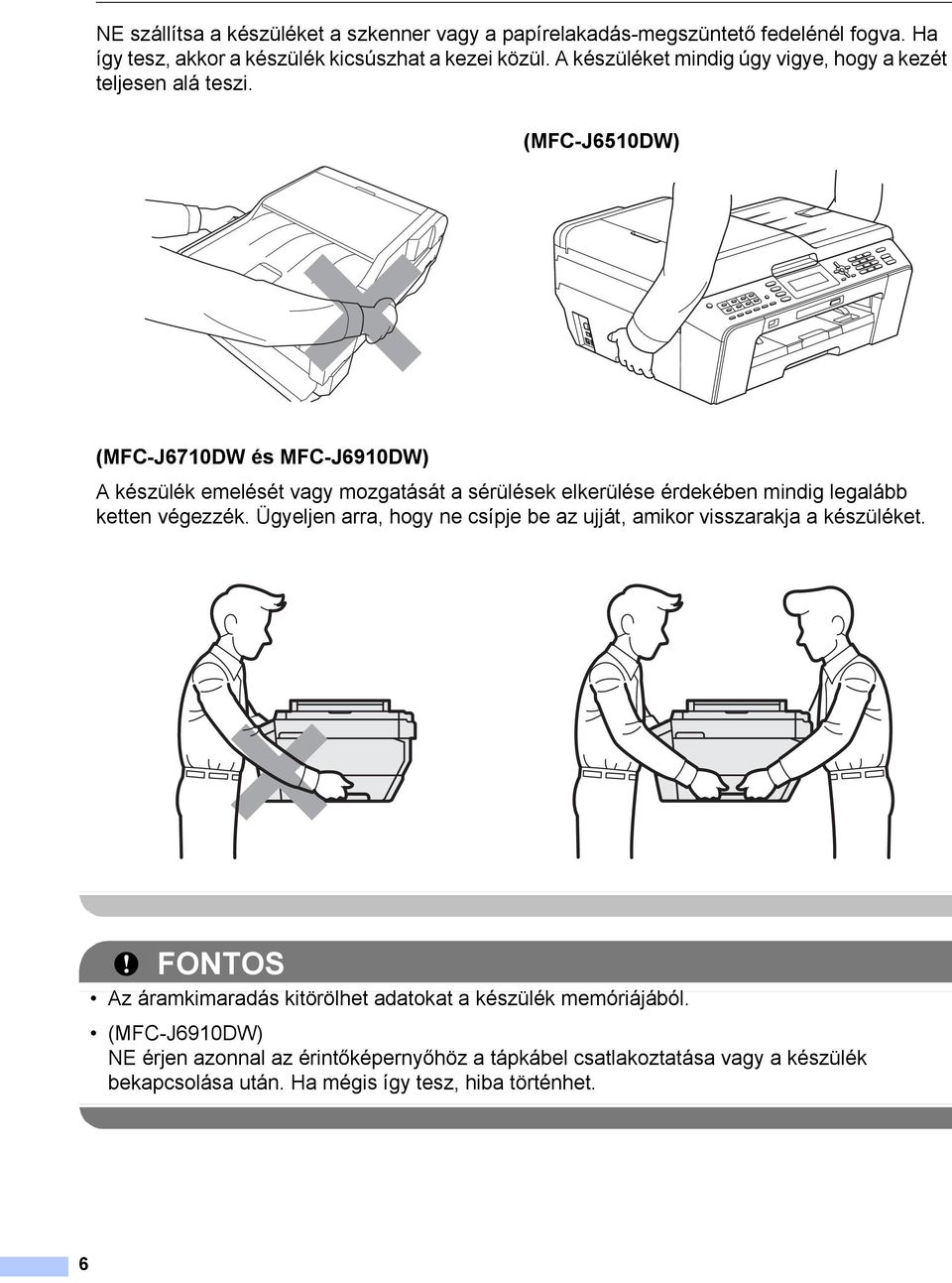 (MFC-J6510DW) 1 (MFC-J6710DW és MFC-J6910DW) A készülék emelését vagy mozgatását a sérülések elkerülése érdekében mindig legalább ketten végezzék.