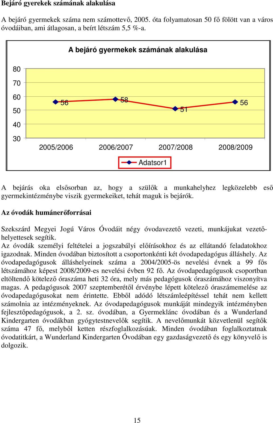 gyermekintézménybe viszik gyermekeiket, tehát maguk is bejárók. Az óvodák humánerıforrásai Szekszárd Megyei Jogú Város Óvodáit négy óvodavezetı vezeti, munkájukat vezetıhelyettesek segítik.