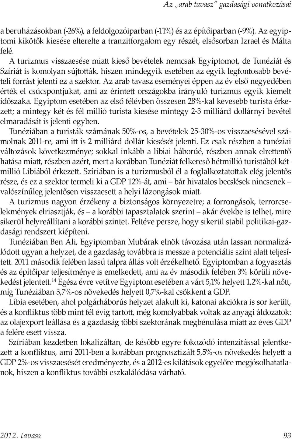 A turizmus visszaesése miatt kieső bevételek nemcsak Egyiptomot, de Tunéziát és Szíriát is komolyan sújtották, hiszen mindegyik esetében az egyik legfontosabb bevételi forrást jelenti ez a szektor.