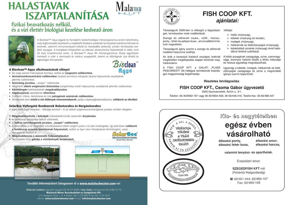 Az árak a tavasszal kialakult országos áraknak megfelelôen megállapodás alapján kerülnek meghatározásra. A FISH COOP KFT.