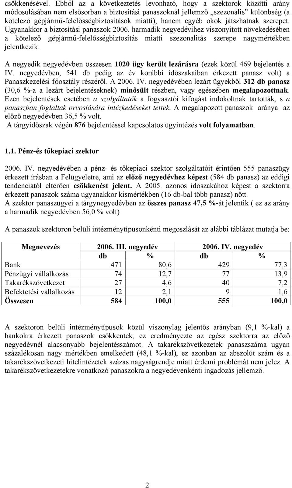 miatti), hanem egyéb okok játszhatnak szerepet. Ugyanakkor a biztosítási panaszok 2006.