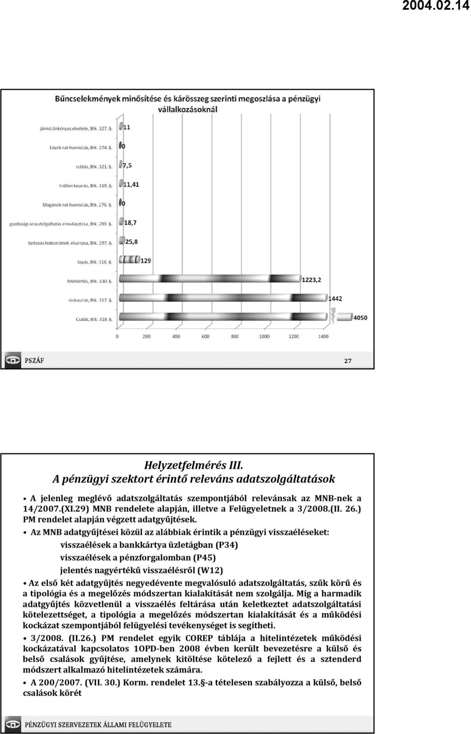 Az MNB adatgyűjtései közül az alábbiak érintik a pénzügyi visszaéléseket: visszaélések a bankkártya üzletágban (P34) visszaélések a pénzforgalomban (P45) jelentés nagyértékű visszaélésről (W12) Az