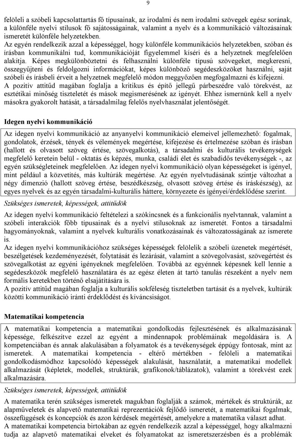 Az egyén rendelkezik azzal a képességgel, hogy különféle kommunikációs helyzetekben, szóban és írásban kommunikálni tud, kommunikációját figyelemmel kíséri és a helyzetnek megfelelően alakítja.