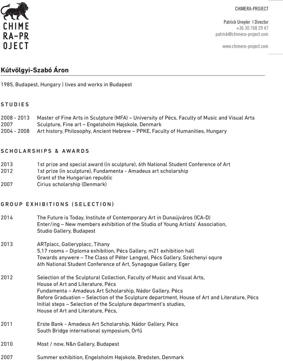 National Student Conference of Art 2012 1st prize (in sculpture), Fundamenta - Amadeus art scholarship Grant of the Hungarian republic 2007 Cirius scholarship (Denmark) GROUP EXHIBITIONS (SELECTION)