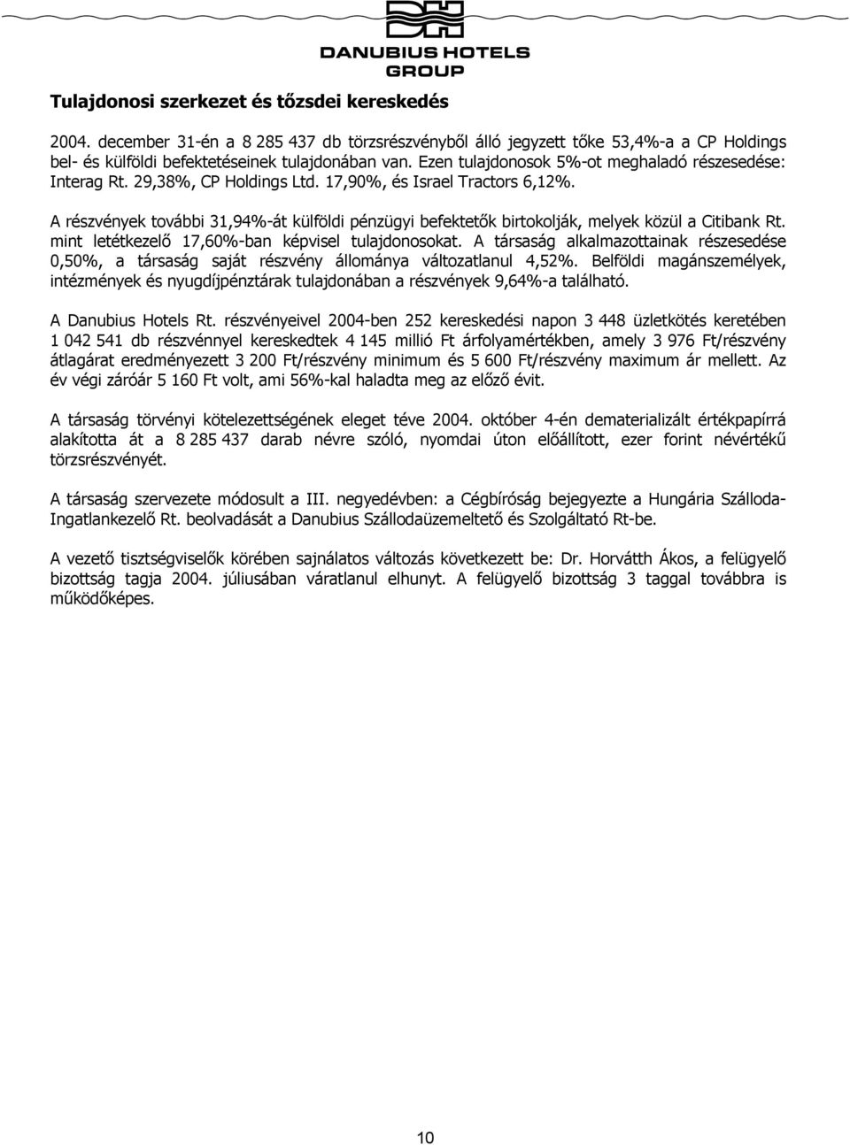 A részvények további 31,94%-át külföldi pénzügyi befektetők birtokolják, melyek közül a Citibank Rt. mint letétkezelő 17,60%-ban képvisel tulajdonosokat.