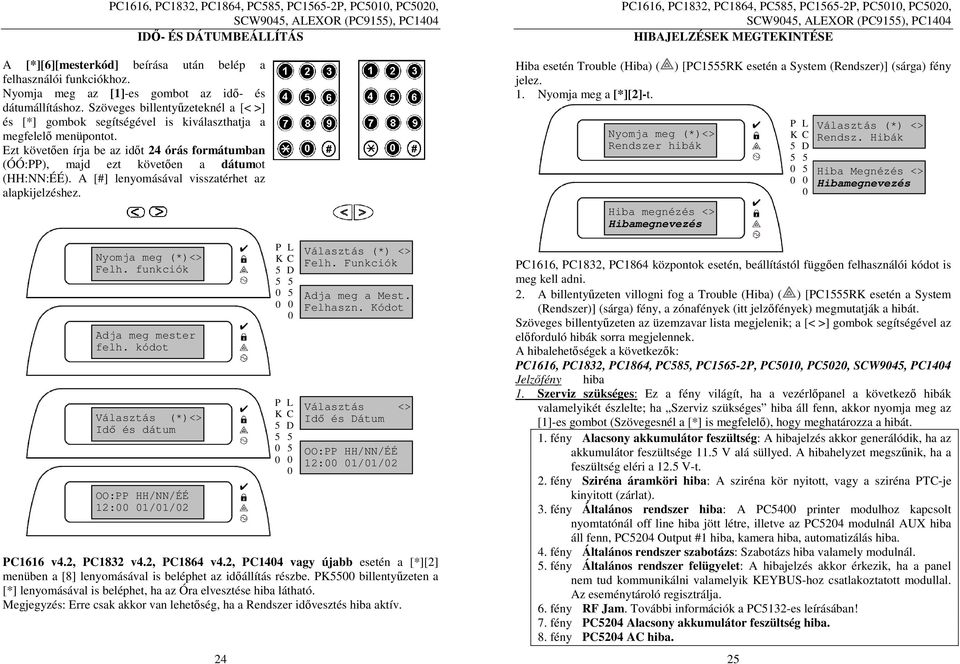 Ezt követően írja be az időt 24 órás formátumban (ÓÓ:PP), majd ezt követően a dátumot (HH:NN:ÉÉ). A [#] lenyomásával visszatérhet az alapkijelzéshez. Nyomja meg (*)<> Felh.