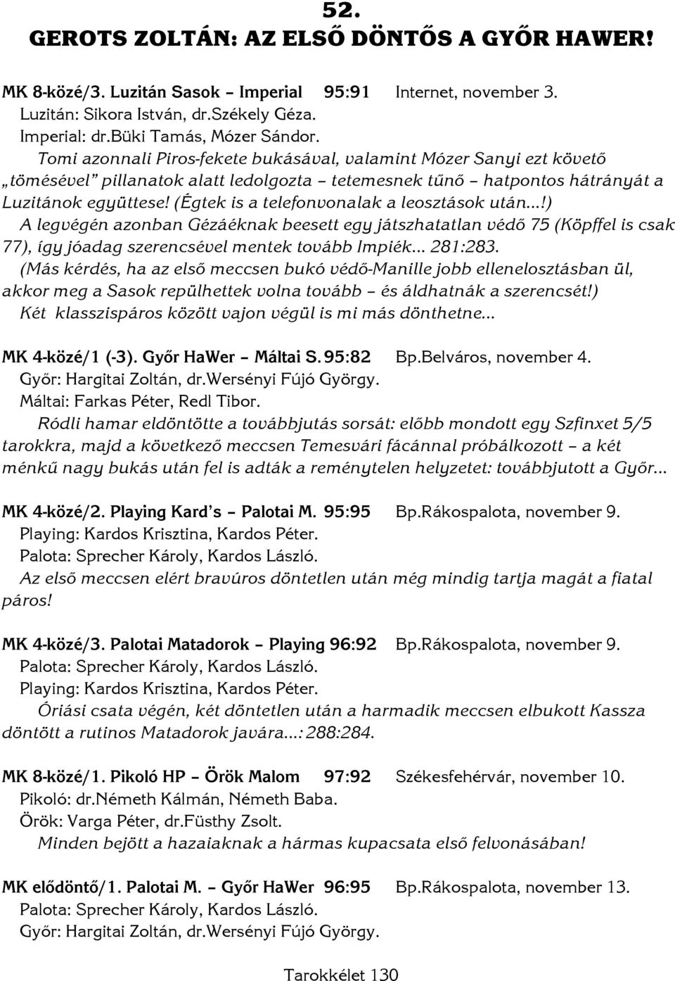 (Égtek is a telefonvonalak a leosztások után!) A legvégén azonban Gézáéknak beesett egy játszhatatlan védő 75 (Köpffel is csak 77), így jóadag szerencsével mentek tovább Impiék 281:283.