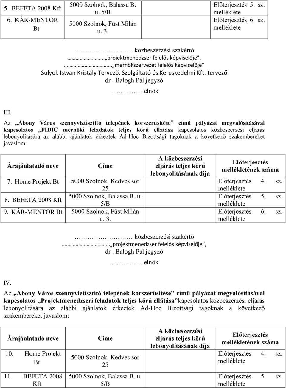 Az Abony Város szennyvíztisztító telepének korszerűsítése című pályázat megvalósításával kapcsolatos FIDIC mérnöki feladatok teljes körű ellátása kapcsolatos közbeszerzési eljárás lebonyolítására az