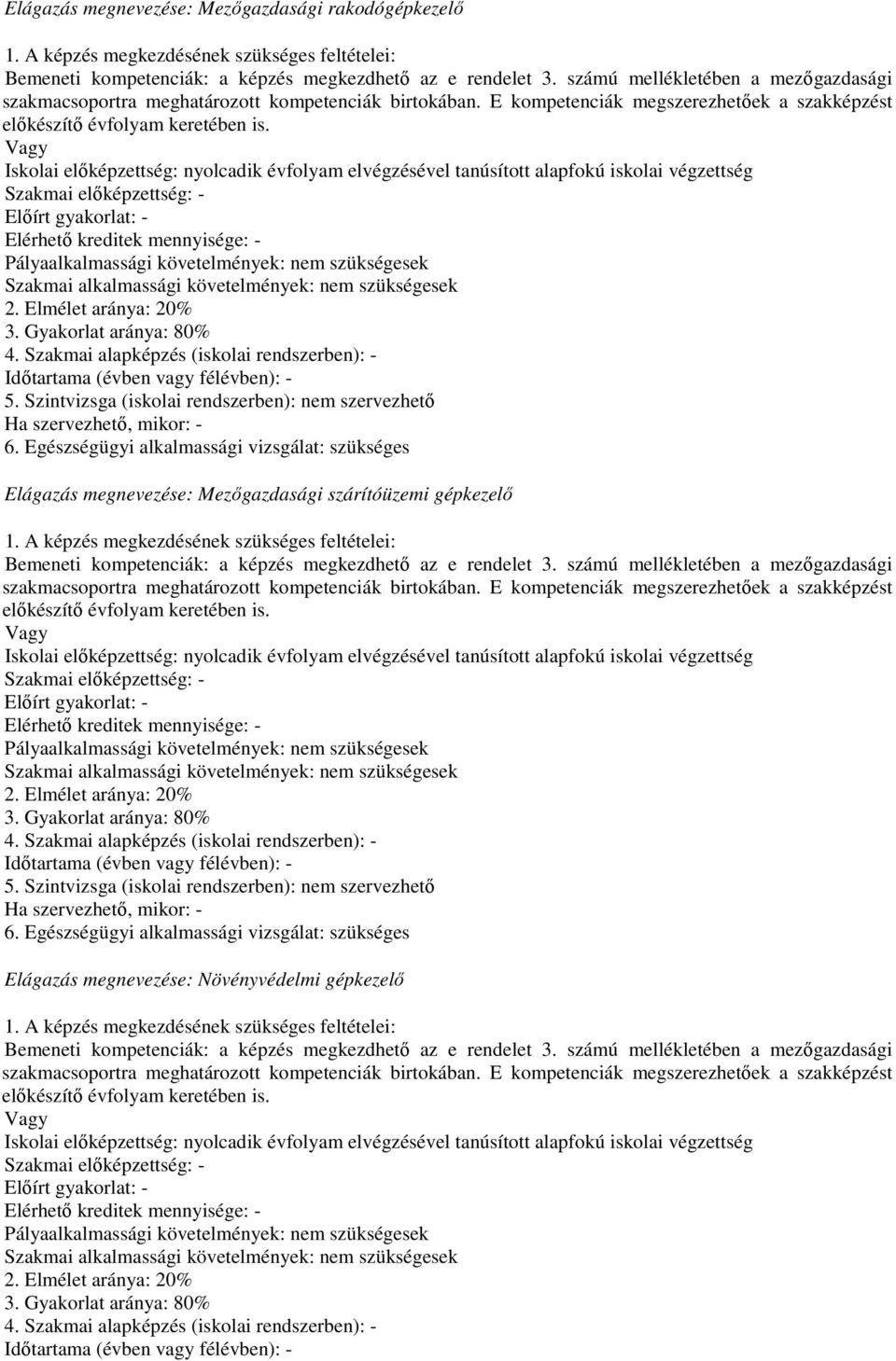 Vagy Iskolai előképzettség: nyolcadik évfolyam elvégzésével tanúsított alapfokú iskolai végzettség Szakmai előképzettség: - Előírt gyakorlat: - Elérhető kreditek mennyisége: - Pályaalkalmassági