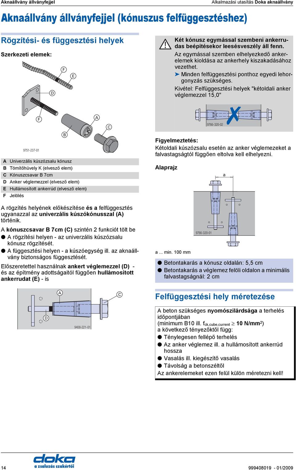 Kivétel: Felfüggesztési helyek "kétoldli nker véglemezzel 15,0" F 9766-320-02 9751-237-01 Univerzális kúszózslu kónusz Tömítőhüvely K (elvesző elem) Kónuszcsvr 7cm nker véglemezzel (elvesző elem)