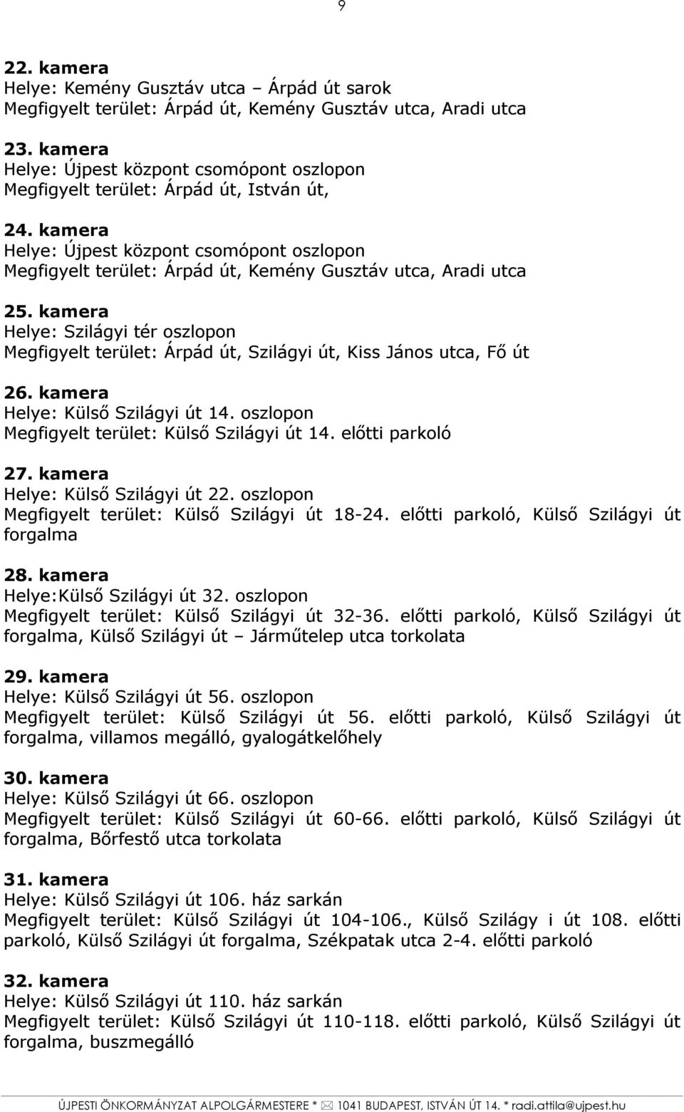 kamera Helye: Újpest központ csomópont oszlopon Megfigyelt terület: Árpád út, Kemény Gusztáv utca, Aradi utca 25.