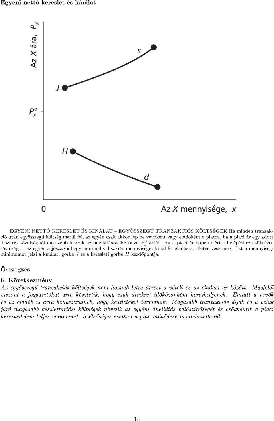 Ha a piaci ár éppen eléri a belépéshez szükséges távolságot, az egyén a jószágból egy minimális diszkrét mennyiséget kínál fel eladásra, illetve vesz meg.