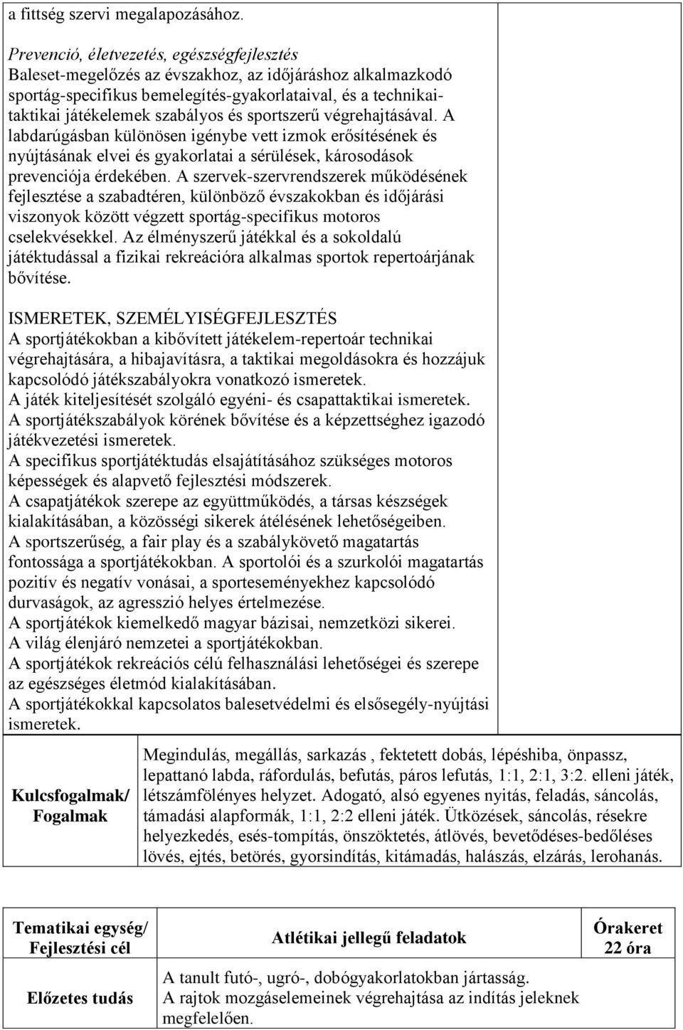 sportszerű végrehajtásával. A labdarúgásban különösen igénybe vett izmok erősítésének és nyújtásának elvei és gyakorlatai a sérülések, károsodások prevenciója érdekében.