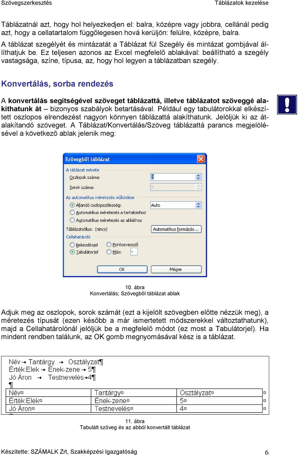 Ez teljesen azonos az Excel megfelelő ablakával: beállítható a szegély vastagsága, színe, típusa, az, hogy hol legyen a táblázatban szegély.